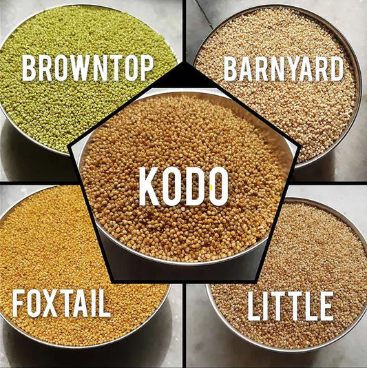 Millets Unpolished-Brown Top-Kodo-Little-Barnyard-Foxtail Millets-Combo Pack-Nutrients & Fiber