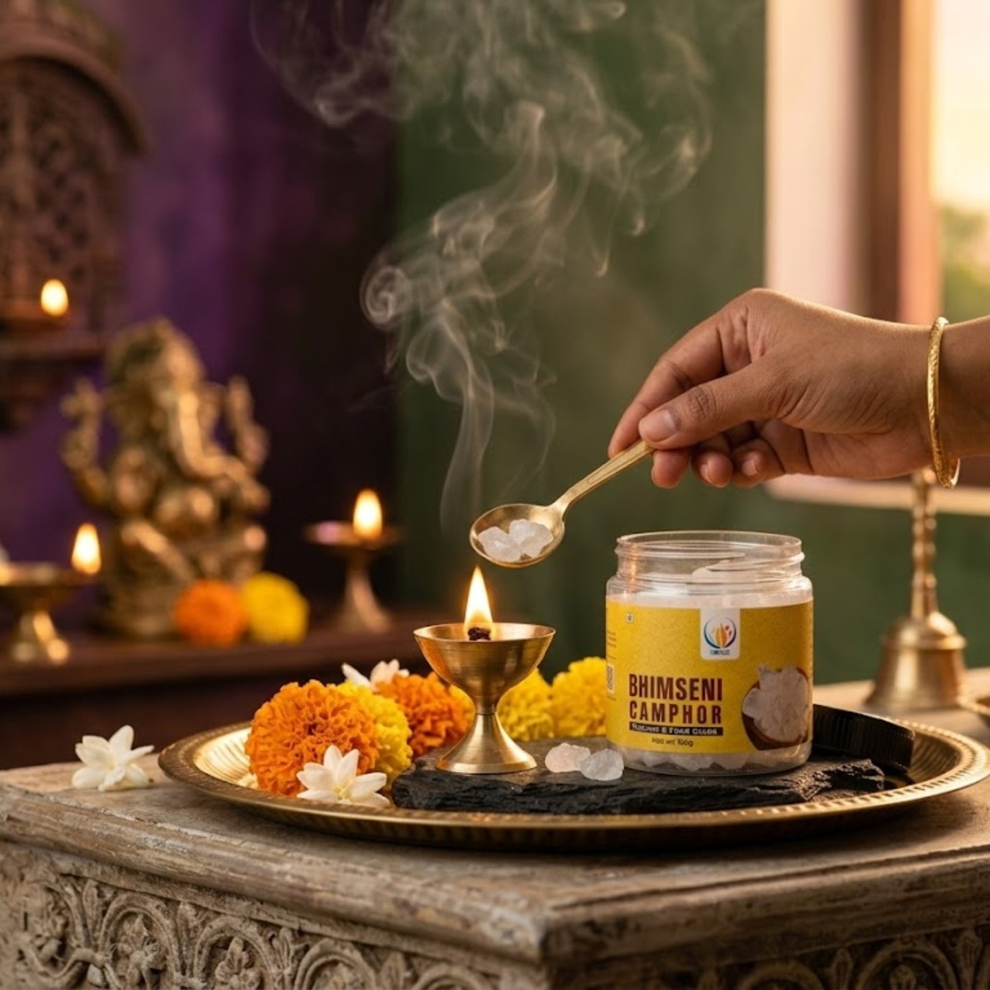 Pure Bhimseni Kapoor 100 Gram | Natural Borneo Camphor for Puja, Meditation & Aromatherapy | Premium Kapoor