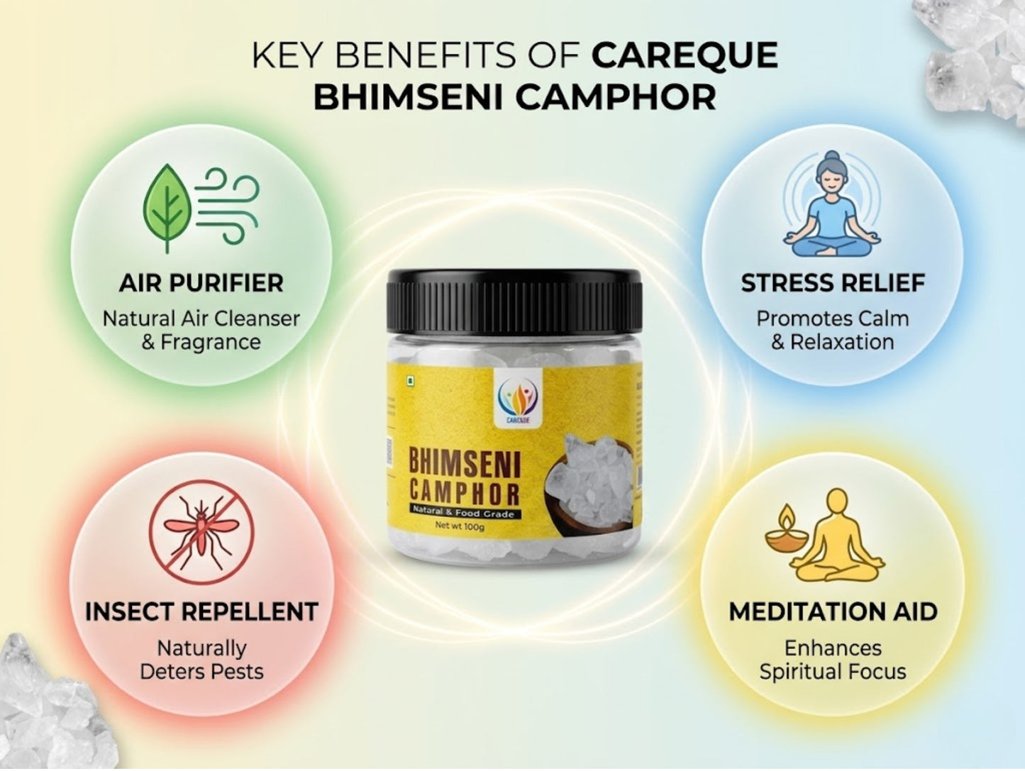 Pure Bhimseni Kapoor 100 Gram | Natural Borneo Camphor for Puja, Meditation & Aromatherapy | Premium Kapoor