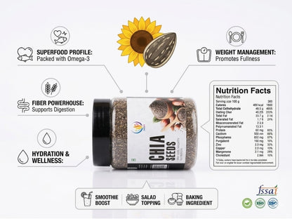 CareQue Premium Chia Seeds (Salvia Hispanica) 250 Gram| Omega 3 Rich Superfood for Weight Loss, Digestion & Energy