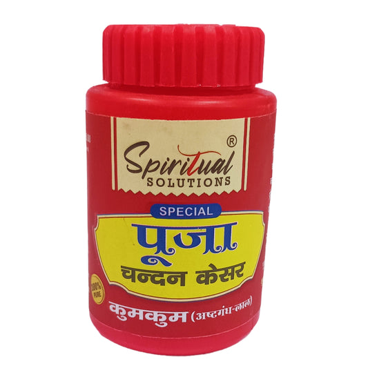 Original Puja KumKum Premium Pooja Chandan Kesar Asthgangh Lal (Red) KumKum for Home and Mandir Pure and Natural 50 Gram