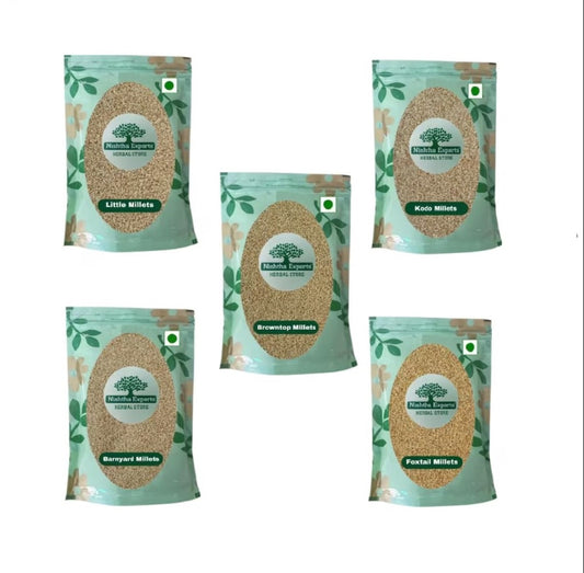 Millets Unpolished-Brown Top-Kodo-Little-Barnyard-Foxtail Millets-Combo Pack-Nutrients & Fiber