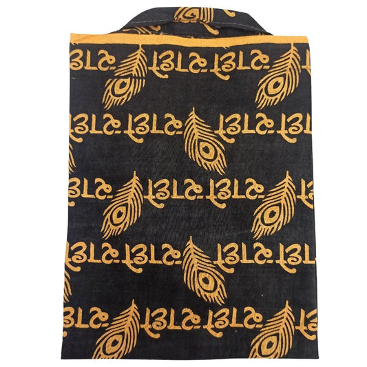 Boys-Kids-Radhe Radhe Morpankh Printed Kurta 22 No. (10-11 Years) Pure Cotton Blend T-shirt/Short Kurta's in Black & Dark Cream Color